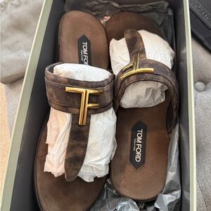 Tom Ford Brown Sandals with Gold Detail